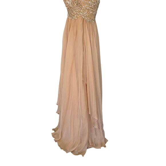 Sherri Hill Strapless Prom Dress Ball Gown Size S 4 Peach Chiffon Beaded - Picture 7 of 13